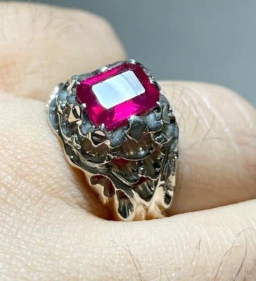 Piedras preciosas de rubí hechas a mano con anillo enchapado en plata 925 para regalo de hombre para él Foto 1 de 4