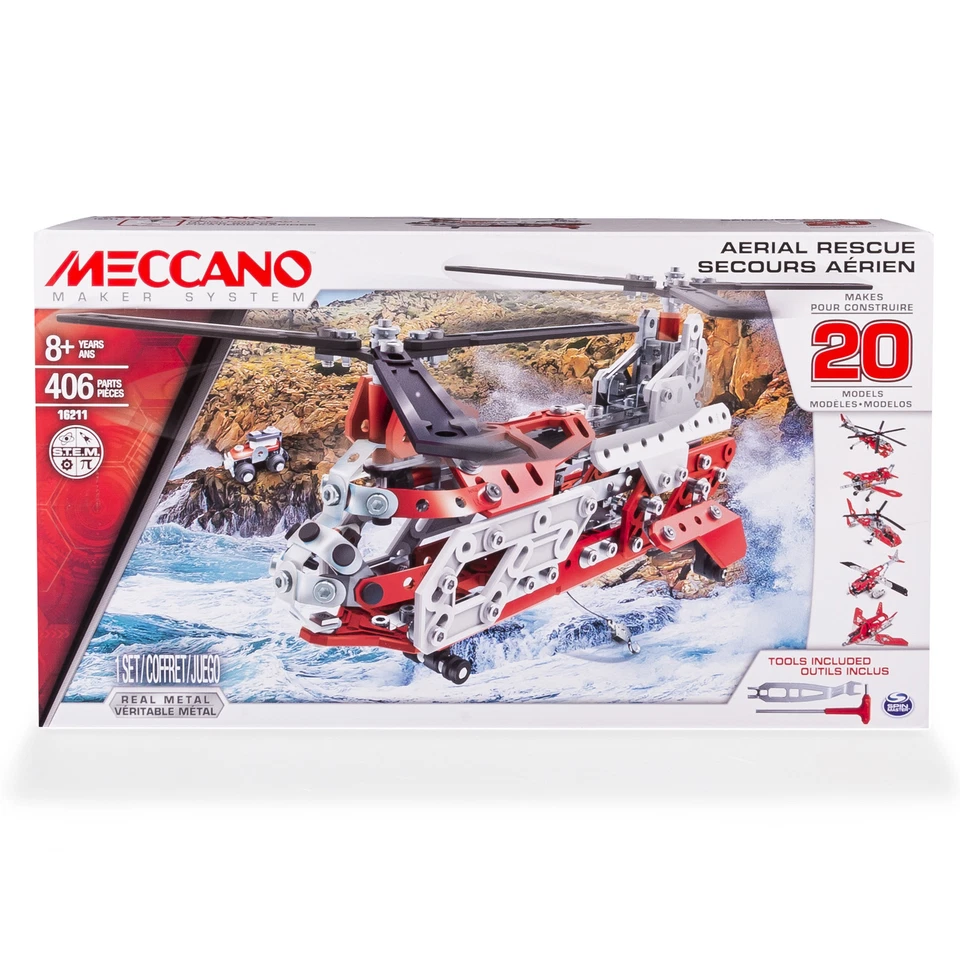 Meccano Maker 16211 Aerial Rescue Helicopter 20 Model Set 406pc Age8