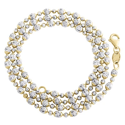 10K Two Tone Gold Texture Moon Cut / Candy Bead 3mm Italian Chain / Necklace 20" - Image 1 of 4