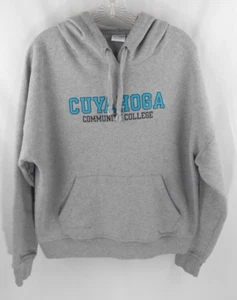 Champion Cuyahoga Community College Spellout Logo Adult L Hooded Gray Sweatshirt - Picture 1 of 9