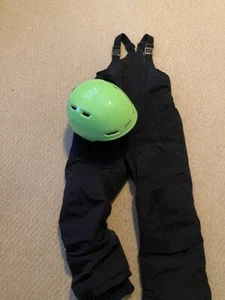 Lands' End Bib Snow Pants Youth Sz 8 Black Grow-A-Long & Smith Helmet Lime Green - Picture 1 of 12