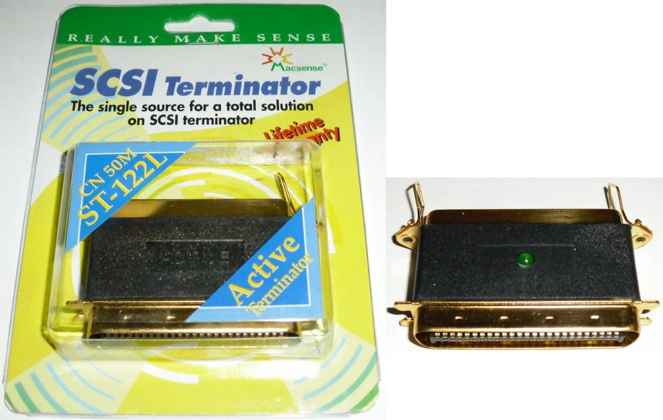Gold Centronics 50pin/wire,Male~Female Active + LED Terminator SCSI HD/Scanner - Image 1 of 1
