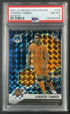 JURRIEN TIMBER PSA 8 2021 PANINI MOSAIC WORLD CUP #178 ROOKIE GENESIS PRIZM SP - Image 1 of 2