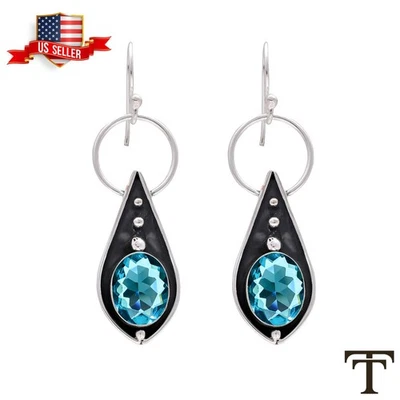 Brincos pendurados novos de prata esterlina com moldura natural TURMALINA Black Friday Sale - Imagem 1 de 4