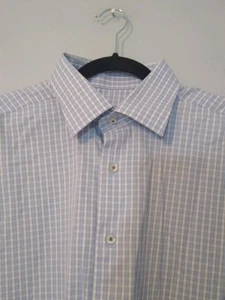 David Donahue Mens 16.5 34/35 Dress Shirt Blue Brown Long Sleeve Button Up  - Picture 1 of 10