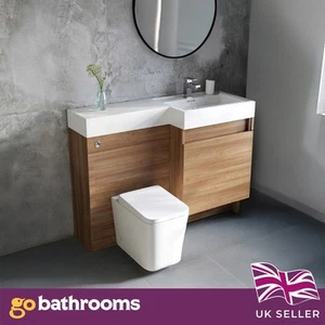 Oak Effect Toilet and Sink Vanity Unit 1200mm Right Hand Bathroom WC Sink Unit - Picture 1 of 6