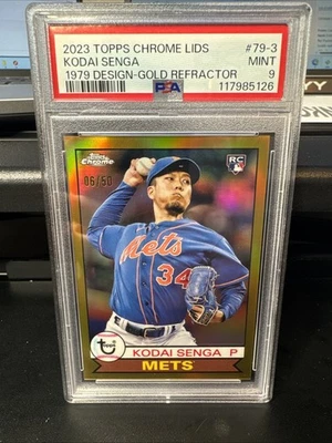 2023 Topps Chrome Mitchell & Ness Kodai Senga #79-3(RC) Gold Refractor /50 PSA 9 - Image 1 of 2