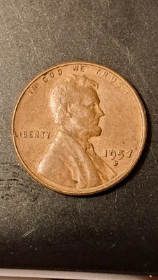 1957 D Lincoln Wheat Penny D mint, One Cent Coin beautiful dark brown rare color - Image 1 of 2