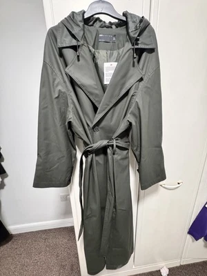 ASOS DESIGN Petite oversized rubberised trench coat in dark olive SIZE UK18 - Image 1 of 4