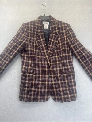 Jaqueta Worthington Blazer Feminina 4P Pequena Vermelha Bronzeada Preta Xadrez Mescla de Lã de tweed - Imagem 1 de 4