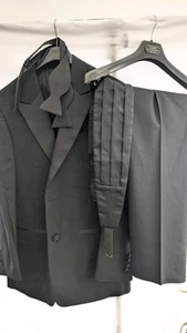 Traje de cena formal de lana Lanificio Cerruti negro de 2 piezas con faja y pajarita - Imagen 1 de 17