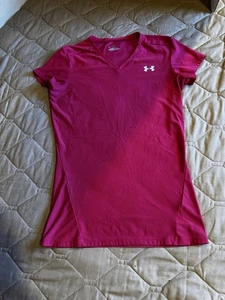 Under Armour Heat Gear Loose Fit  Pink V-Neck T-Shirt Women's Size Large L - Picture 1 of 8
