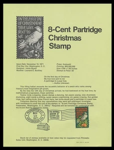 USA STAMP POSTER SP293 Sc.#1445 8cCHRISTMAS - PARTRIDGE - UNFOLDED - Picture 1 of 2