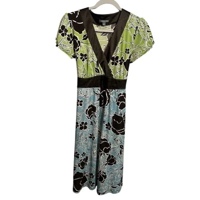 Vestido Y2K Verde/Azul/Marrón Floral Atado Cuello en V Talla Hada pequeña vintage Apt.9 Foto 1 de 4