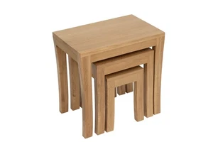 Nest of Tables Solid Oak Wood Set of 3 Tables Curved/Straight Legs Side Table - Picture 1 of 14