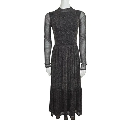 Платье миди Lilly Pulitzer черно-золотистое металлик размер S прозрачные рукава вечеринка праздник - Изображение 1 из 4