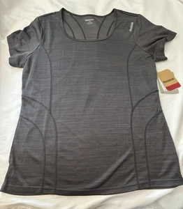 Reebok Athletic Stretch Medium Gray Mesh Workout Running Top Athletic Fit Ladies - Picture 1 of 9