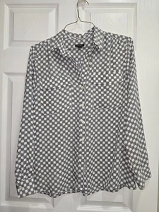 Ladies Ann Taylor LS Blouse Top Collar Button Up Pockets Med Career Preppy - Picture 1 of 3