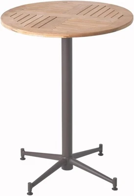 Mesa de comedor redonda de teca para patio 23,6" base de acero #R036 Foto 1 de 4