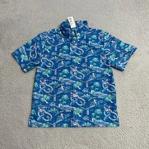 Reyn Spooner Shirt Boys Large Blue Hawaiian Tiki Reverse Print Youth Kids 70$ - Picture 1 of 7