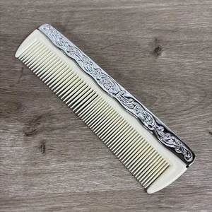 Vintage Silver Plated Celluloid Comb with Ornate Floral Design Vanity 7.25” - Picture 1 of 12
