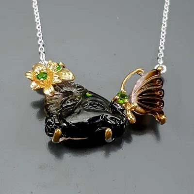 Handmade 18ct+ Natural gem Tourmaline Necklace 925 Sterling Silver 18"/N26436 - Image 1 of 4