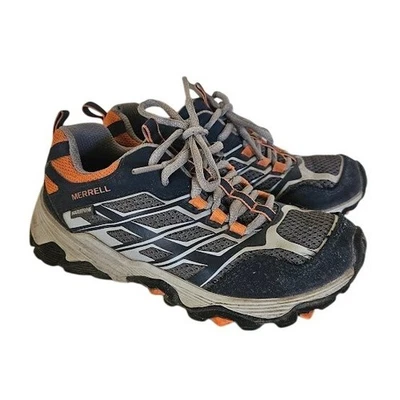Merrell Moab Sneakers Boy Size 1 Blue Orange Waterproof Hiking Trail Shoes - Image 1 of 4