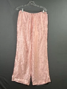 August Silk Pajama Pants Sz Small Pink Floral Jacquard 100% Silk Draw String - Picture 1 of 5
