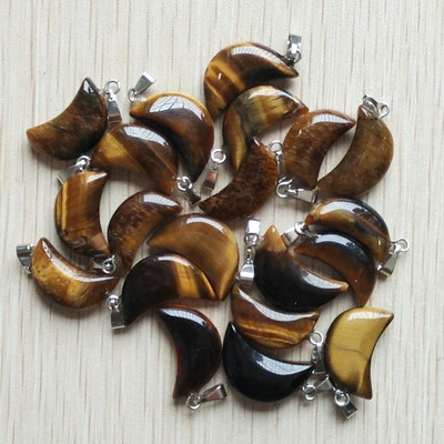50pcs/lot Fashion Natural Tiger Eye Stone Moon Shape Charms Pendants Wholesale - Image 1 of 2