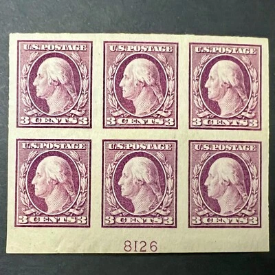 1917 US #483 – Plate No. Block of (6) - 3c Violet Washington, Type I – M,NH,OG - Image 1 of 3