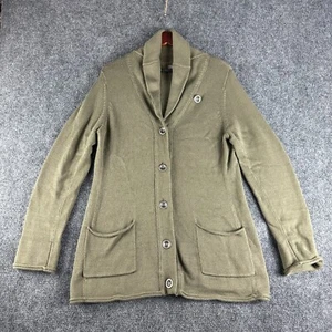 J Jill Sweater Womens Medium Green Cardigan Long Sleeve BUtton Up Collar Pockets - Picture 1 of 9
