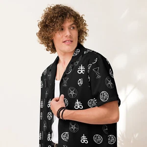 Camisa abotonada demonología símbolos ocultos mal satánico - Imagen 1 de 50