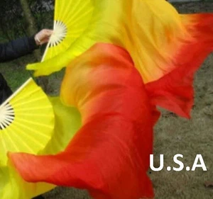 Silk Fan Veils Belly Dance 100% Silk Quick Ship USA Store       FREE GIFT - Picture 1 of 2