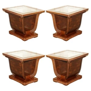 FOUR LARGE TULIP SHAPED GLASS TOP ELM SIDE END TABLES WITH HIDDEN BASE STORAGE - Picture 1 of 16