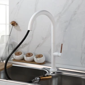 Single Level Bathroom White Swivel Spout Taps Mixer Deck Mount Brass Faucet - Picture 1 of 9