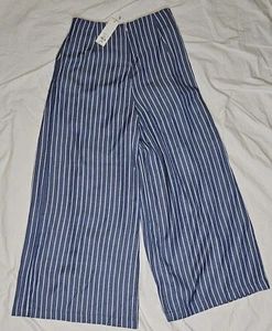 NWT Blue Rain Francesca’s Wide Leg Blue White Striped Pants Sz Yth 12 High Waist - Picture 1 of 4