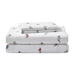 Ski Slope 3-Piece White and Multi-Colored Graphic Flannel Twin Sheet Set - Picture 1 of 8