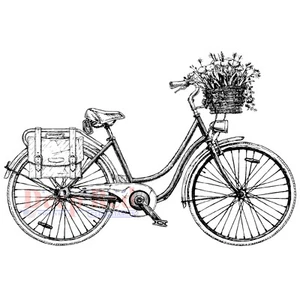 Deep Red Stamps Floral Bicycle Rubber Cling Stamp - Picture 1 of 6
