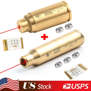 Red Laser BoreSighter 223 Rem + 9MM Cal Brass Chamber Bore Sight Kit For Rifle - Picture 1 of 16