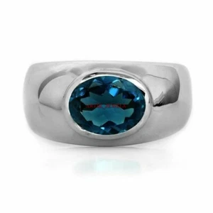 Natural London Blue Topaz Gemstone with 925 Sterling Silver Ring for Men's AJ371 - Picture 1 of 3