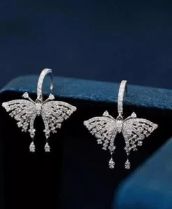 2.60Ct Lab Created Diamond Women's Butterfly Drop Earrings 14K White Gold Plated - Picture 1 of 4