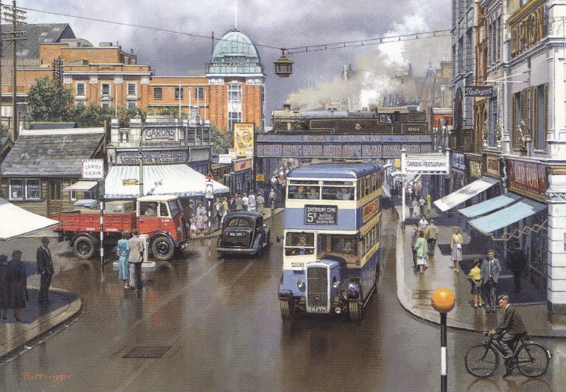 LMS BR Stanier Train Southend Essex Bus Nostalgia 1960 Fathers Day Birthday Card - Image 1 of 1