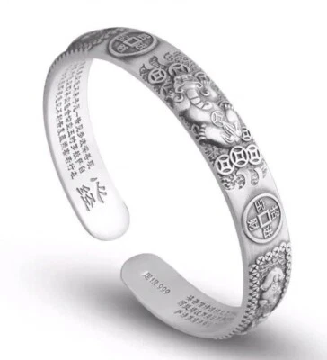 Brazalete Brazalete Piedras Buda Tibetano PiXiu Corazón Sutra Moneda Blanco Cobre Riqueza Foto 1 de 3