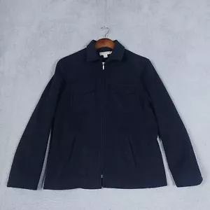 J. Crew Coat Womens Size Medium Navy Blue Wool Blend Full Zip Collared Classic - Picture 1 of 11