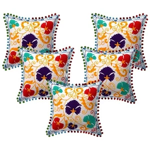 Set Of 2 Pcs Cushion Cover Suzani Hand Embroidered Colorful Bedding Home Pillow - Picture 1 of 5