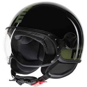 CASCO HELMET MOTO JET MOMO DESIGN FGTR STRIPES NERO GIALLO TG M - Foto 1 di 5