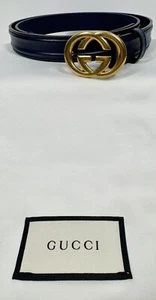 GUCCI BELT GG MARMONT ANTIQUE BRASS MEMORABLE BUCKLE BLUE AGATA WOMENS 105/42 - Picture 1 of 9