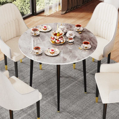 Esstisch Rund Küchentisch Esszimmertisch Rundtisch 80 cm Modern Granit Optik  - Bild 1 von 4