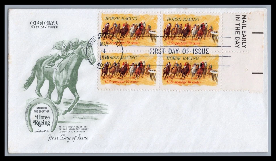 US FDC # 1528 10c Horse Racing Block Artmaster Sealed 1974, 9E871 - Image 1 of 1