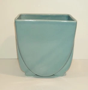 Vintage Blue Ceramic Footed Planter w/ U Shape Design, 4.25"Lx3"Wx4.25"T EUC - Picture 1 of 7